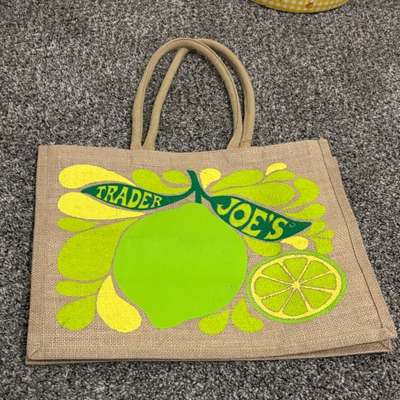 Trader Joe'S Handbags - Trader Joe's Lemon and Lime jute burlap reusable shopping tote bag spring summer